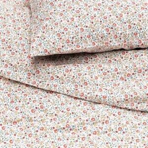 IKEA Floral Cotton Sheet Set in White, Pink, Blue, Tan NO Pillowcases